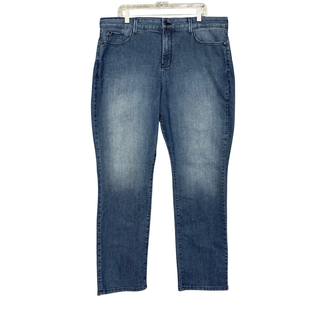 NYDJ Marilyn Straight Jeans Womens 18W Blue Denim Embellished Lift Tuck Slimming